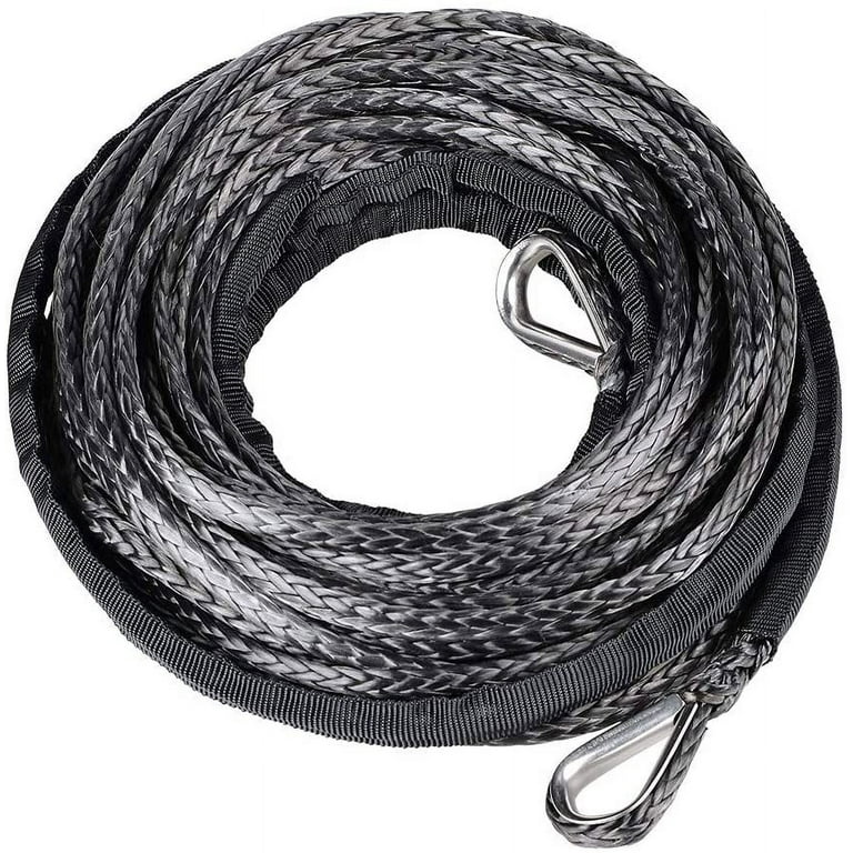 Astra Depot Black 1/4 50ft Winch Extension Synthetic Winch Rope Winch  Cable ATV Winch Line with Stainless Steel Thimbles 