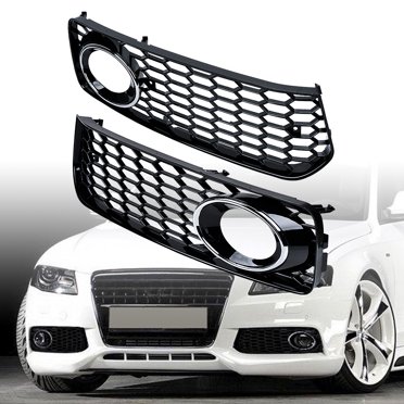 PIT66 Gloss Black Honeycomb Front Fog Light Grille Cover Set For 2013-2016 Audi S5 & A5 S-Line (Pair)