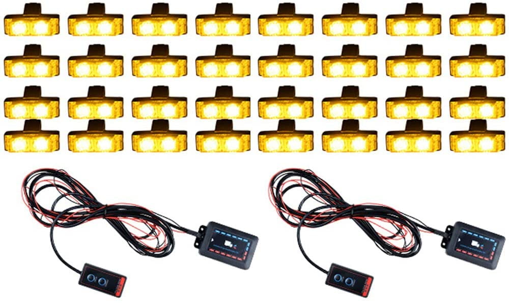 Astra Depot Car Front Amber 2 LED Grill Mount Strobe Light Emergency
