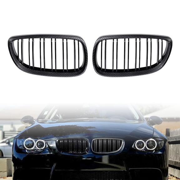 Astra Depot Carbon Fiber Style Front Hood Kidney Grill Grille Doube Slats for 2007-2010 BMW 3 Series E92 2DR E93 Convertible