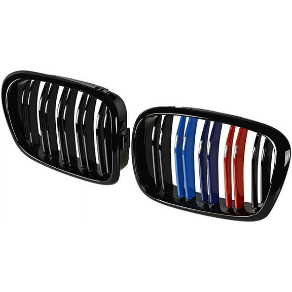 Astra Depot Euro Front Center Kidney Grille Grill for 1997-2003 BMW E39 M5 5-Series 525i 528i 530i 535i 540i 4DR 4 Door (Glossy Black + M Color)