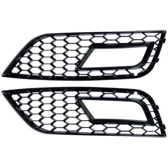 Astra Depot Front Lower Bumper Matte Black Honeycomb Grille Glossy Blk Fog Light Cover Bezel Fit Audi A4 B8.5 2013-2016