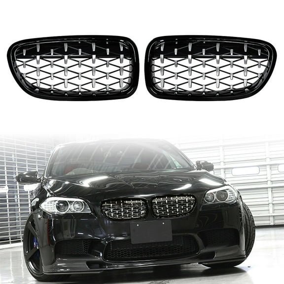 Astra Depot Gloss Black Chrome Diamond Style Front Kidney Grille Grill Inserts for BMW F10 M5 528i 535i 550i 4-Doors 2010-2017