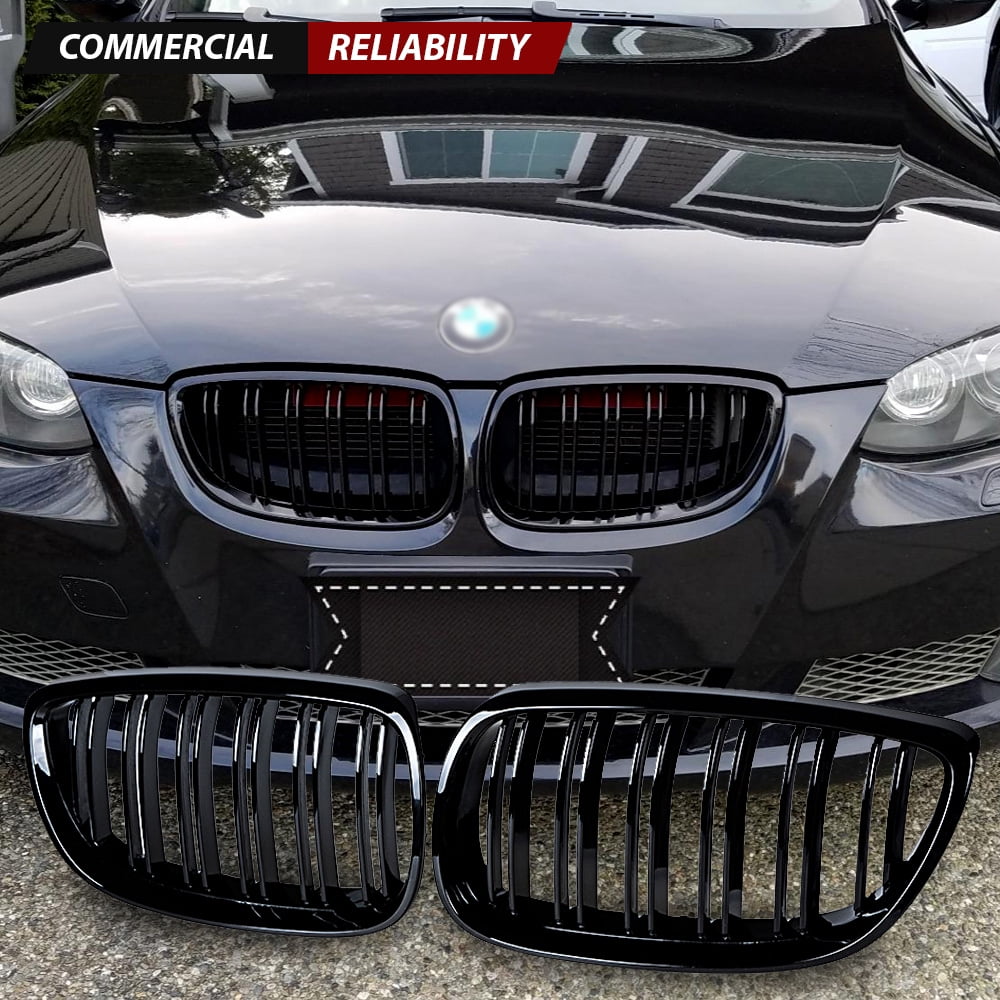 Astra Depot Gloss Black Dual Slats Front Kidney Grill Grille for BMW E92  E93 M3 328i 335i Coupe Pre-LCI 2007-2010 (1 Pair)