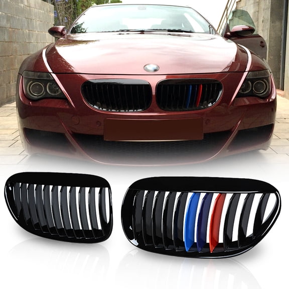 Astra Depot Gloss Black M-Color Front Hood Kidney Grill Grille for 2004-2010 BMW E63 E64 6-Series M6 Coupe Convertible