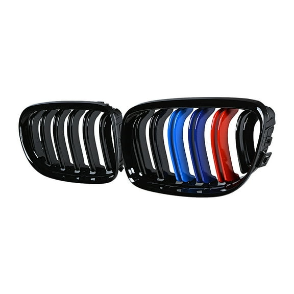 Astra Depot Gloss Black M-Color Front Kidney Grill Grille Dual Slats for BMW E90 E91 4DR LCI 323i 325i 328i 2009 2010 2011