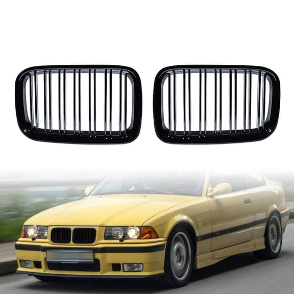 Astra Depot Glossy Black Dual Slats Kidney Grille Fit 1992-1996 BMW E36 316i 318i 320i 325i 328i M3 Pre-LCI