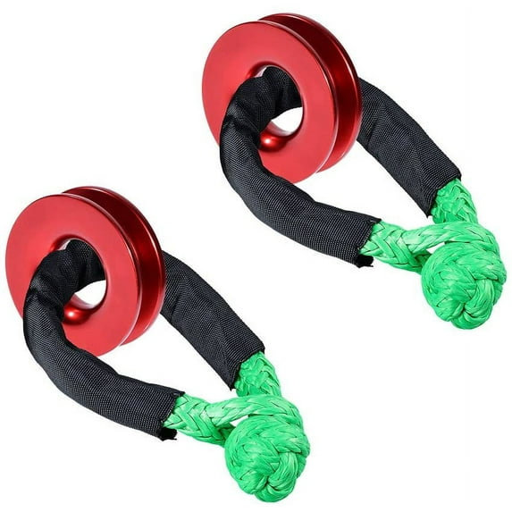Astra Depot Green UHMWPE Synthetic Soft Shackle 38000lbs + Red Snatch Recovery Ring 41000lbs for ATV UTV Tow Truck - 2 Sets