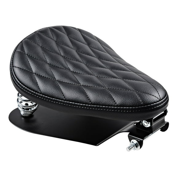 Astra Depot Motorcycle Black Synthetic PU Leather Diamond Stitches Solo Seat w/ 3" Springs + Sliding T-Bar + Swivel Bracket Mounting Kit for Harley Sportster