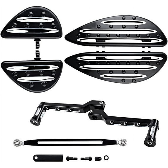 Astra Depot Motorcycle Driver Passenger Floorboards + Heel-Toe Shifter Levers + Shift Linkage Set for Harley Touring