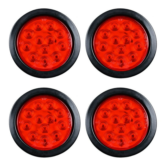 Astra Depot Red 4 inch Round 12 LED Trailer Tail Lights Truck Stop Brake Lamp Kit w/ Rubber Grommet 12V (Pack of 4)