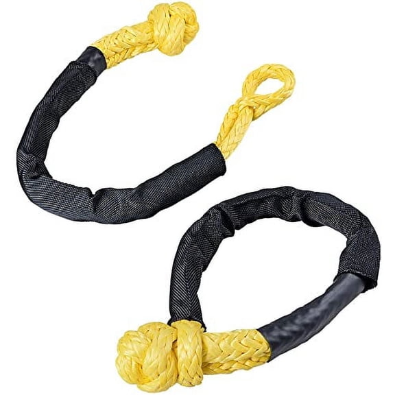 Astra Depot Set 2PCS Yellow 1/2" Soft Shackle Synthetic Rope with Protective Sleeve 38,000LBs Max Breaking WLL 15,000 LBs 7.5 Tons