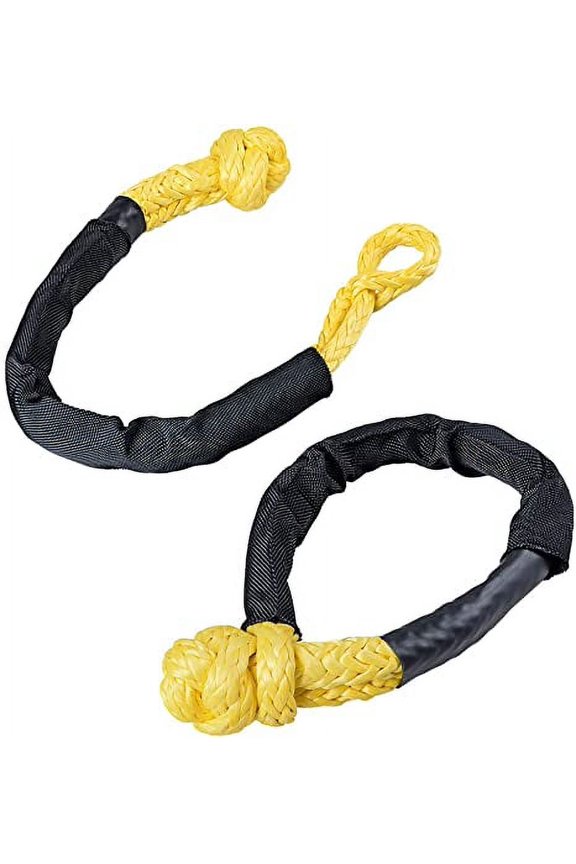 Set 2PCS Yellow 1/2" Soft Shackle Synthetic Rope with Protective Sleeve 38,000LBs Max Breaking WLL 15,000 LBs 7.5 Tons