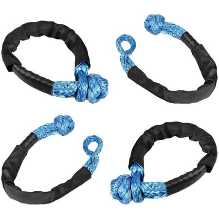 Astra Depot Set 4PCS Blue 1/2" Soft Shackle Synthetic Rope with Protective Sleeve 38,000LBs Max Breaking WLL 15,000 LBs 7.5 Tons