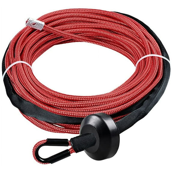 Astra Depot Set of Red 1/4 x50' 7000lbs Synthetic Fiber Winch Rope with Rock Heat Guard Black Rubber Stopper Fit ATV UTV SUV Off-Road Ramsey