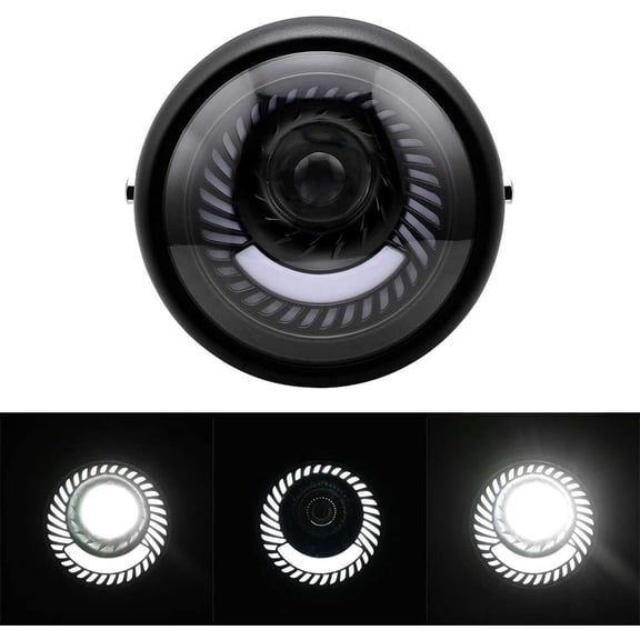 Astra Depot Universal Motorcycle 6.5" LED Side Mount Spiral Headlight Halo Ring Daytime Running Light