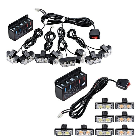 Astra Depot White Amber 2 LED Strobe Lights w/ Control Box - 16 Pieces, Universal Fit Car Trucks