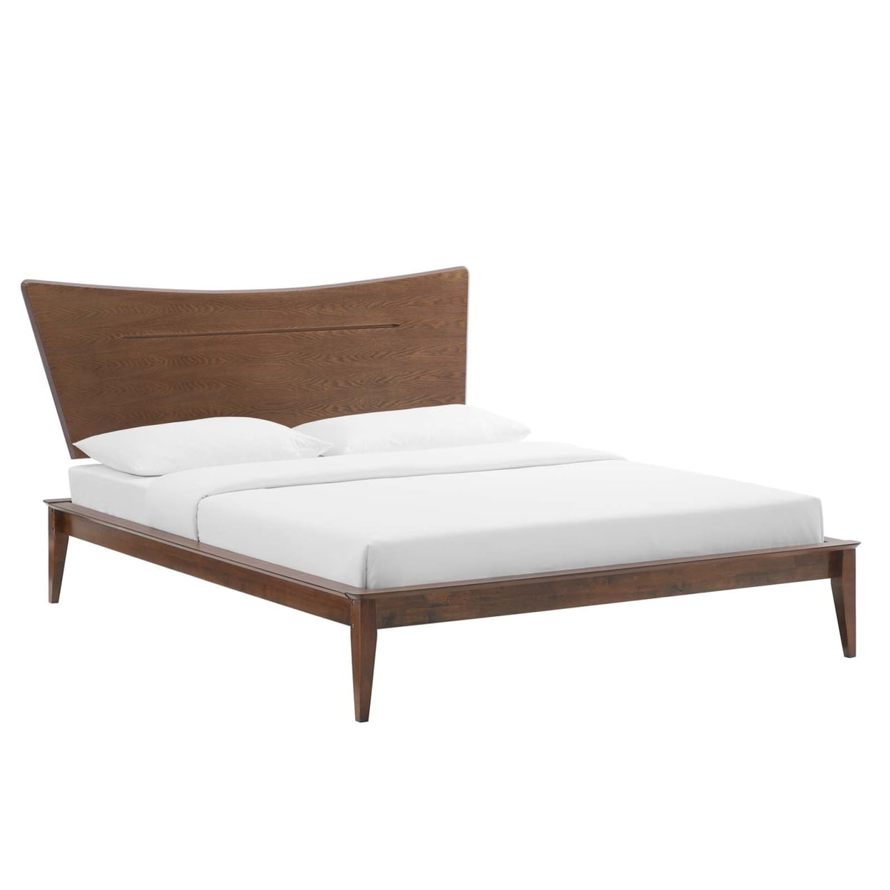 Astra Mid-Century Walnut Full Platform Bed with Wood Headboard