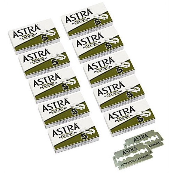 Astra Platinum Double Edge Safety Razor Blades, 50 blades (10 x 5)