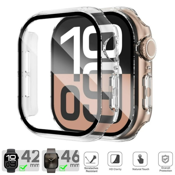 ASTRAEA For Apple Watch Series 11/10 42mm Case with Tempered Screen Protector, Full Cover Case Glass Screen Protector for iWatch 10/11, Clear