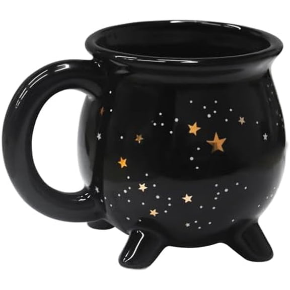 Astral Cauldron Coffee Mug 300ml/10oz Black Ceramic Witch Mugs, Adorable Sorceress’s Potion Themed Cups, All-Season Drinkware, Ideal for Christmas Thanksgiving Halloween and Party Presents