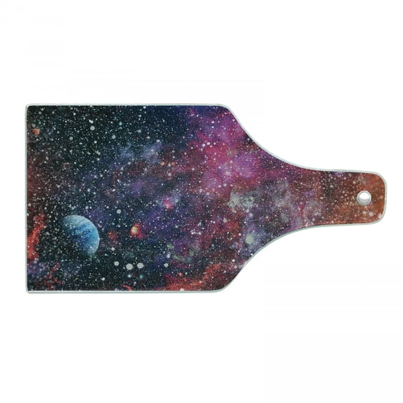 Astral Cutting Board, Abstract Jumble Design Space Representation with Grunge Spots and Plants, Decorative Tempered Glass Cutting and Serving Board, in 3 Sizes, by Ambesonne