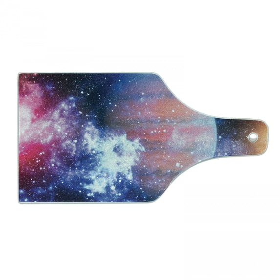 Astral Cutting Board, Abstract Outer Space Themed Illustration with Vivid Stars Nebula and Galactic Planet, Decorative Tempered Glass Cutting and Serving Board, in 3 Sizes, by Ambesonne