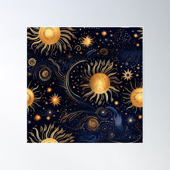Astral Design, Sky, Moon And Sun Poster Wall Art, Modern Wall Decor, 24x24 UNFRAMED