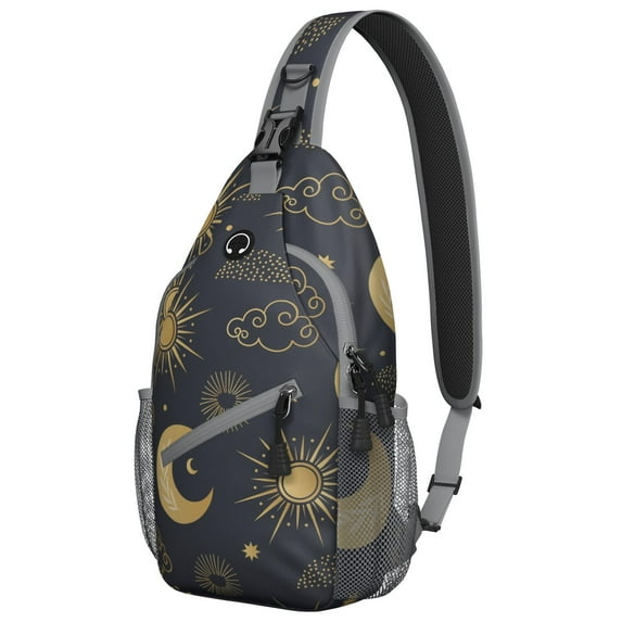 Astral Eclipse Sling Backpack Gothic Moon Star Celestial Cosmic Steampunk Dark Lunar Night Artistic Pattern Aesthetic Crossbody Bag