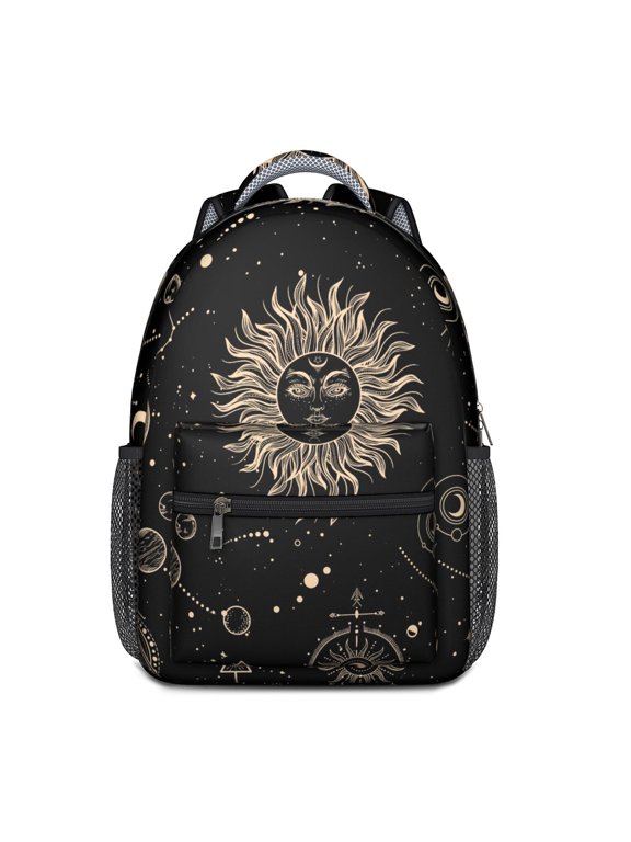 Astral Gothic Backpack – Celestial Moon, Eclipse & Solar Starburst with Dark Gothic Cosmic Elements for