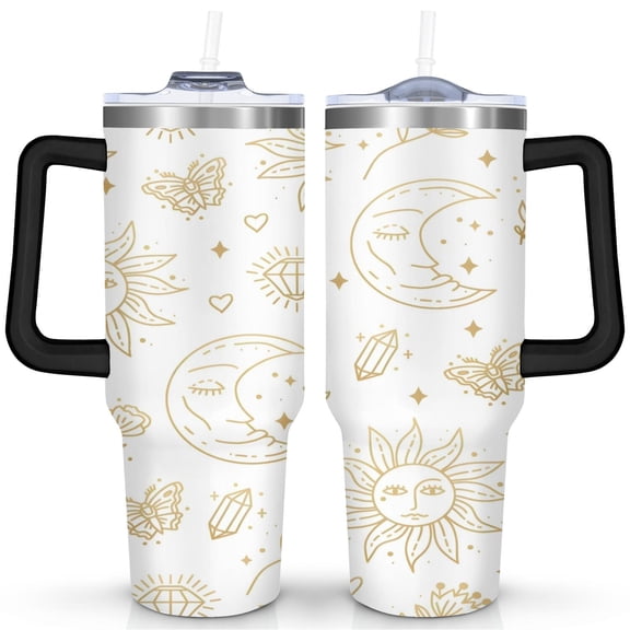 Astral Gothic Sun and Moon 40oz Tumbler - Vacuum Insulated - Dual Drinking Styles - Celestial Theme