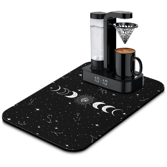Astral Gothic Sun and Moon Coffee Station Mat - Gothic Nebula and Galaxy Absorbent Pad - Non-Slip Countertop Protector - Retro Astronomical Print