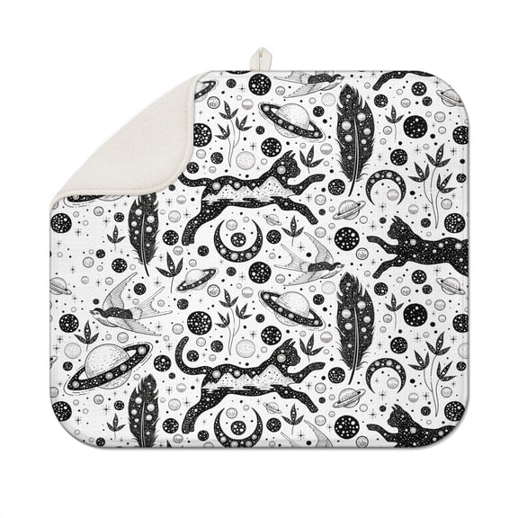 Astral Gothic Sun and Moon Drying Mat - 3-Layer Protection for Countertops - Absorbent & Non-Slip - Machine Washable