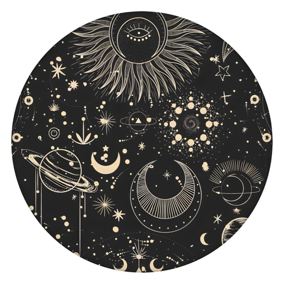 Astral Gothic Sun and Moon Round Fitted Tablecloth - 100% Waterproof, Spill-Proof, Easy-Clean Elastic Edge Cover