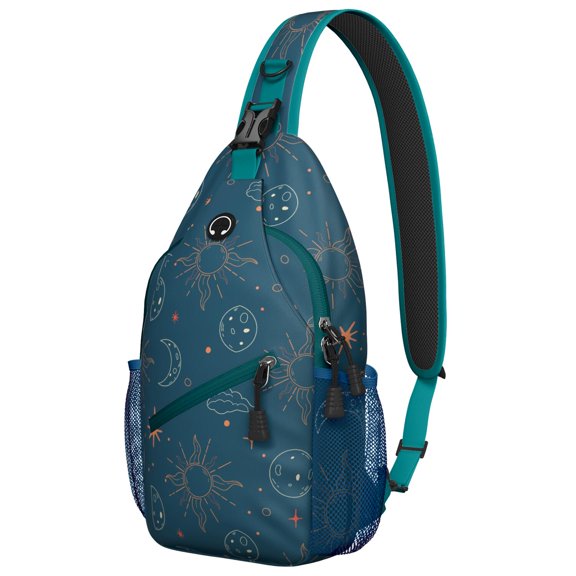 Astral Gothic Sun and Moon Sling Bag Gothic Black and Gold Moon Chest Bag Versatile Wear for Men & Women, Hands-Free Option