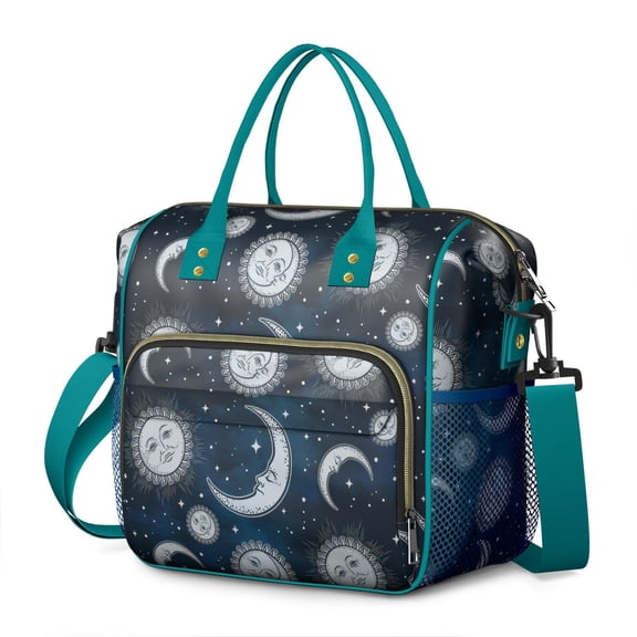 Astral Lunar Eclipse Insulated Lunch Bag, Large Leakproof Cooler Tote with Cosmic Celestial Patterns and Adjustable Strap