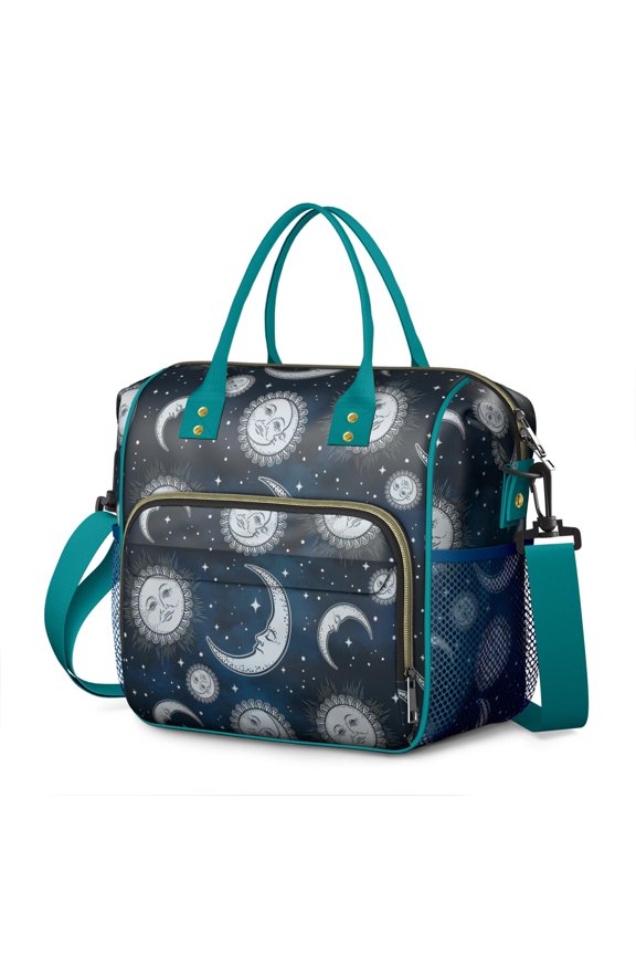 Astral Lunar Eclipse Insulated Lunch Bag, Large Leakproof Cooler Tote with Cosmic Celestial Patterns and Adjustable Strap