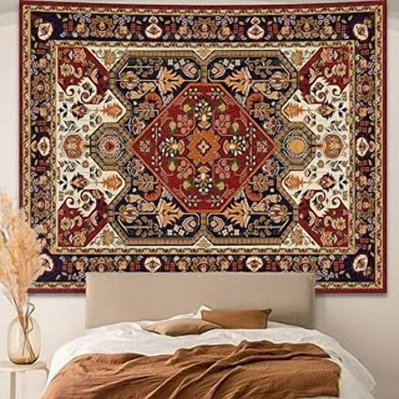 Boho Hippie Wall Tapestry for Bedroom Aesthetic, Indian Bohemian Tapestries Art Decor, Vintage Orange Mandala Floral Blanket Cool Vertical Wall Hanging for Living Room Dorm 51" X 60"