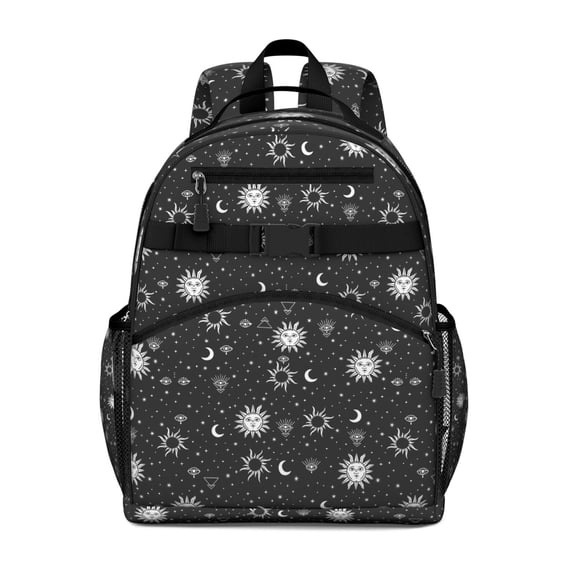 Astral Moon Waterproof Backpack - Spine-Protecting Travel Daypack for Students, Gothic Cosmic Theme
