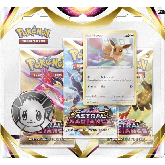 Sword & Shield Astral Radiance 3 Booster Packs, Coin & Random Sylveon or Eevee Promo Card