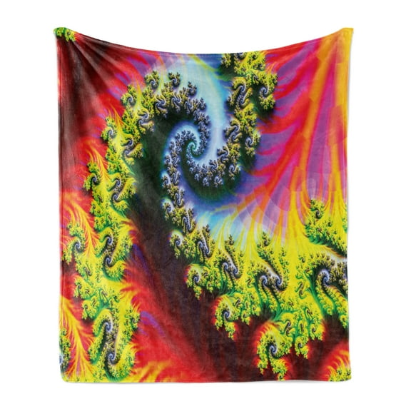 Astral Soft Flannel Fleece Blanket, Abstract Fantasy Psychedelic Ornament with Vivid Creative Cloudy Fractal Futuristic, Cozy Plush for Indoor and Outdoor Use, 50" x 70", Multicolor, by Ambesonne
