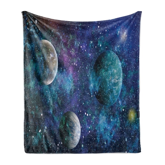 Astral Soft Flannel Fleece Throw Blanket, Universe Concept with Planets Stars Outer Space Print, Cozy Plush for Indoor and Outdoor Use, 50" x 60", Multicolor, by Ambesonne