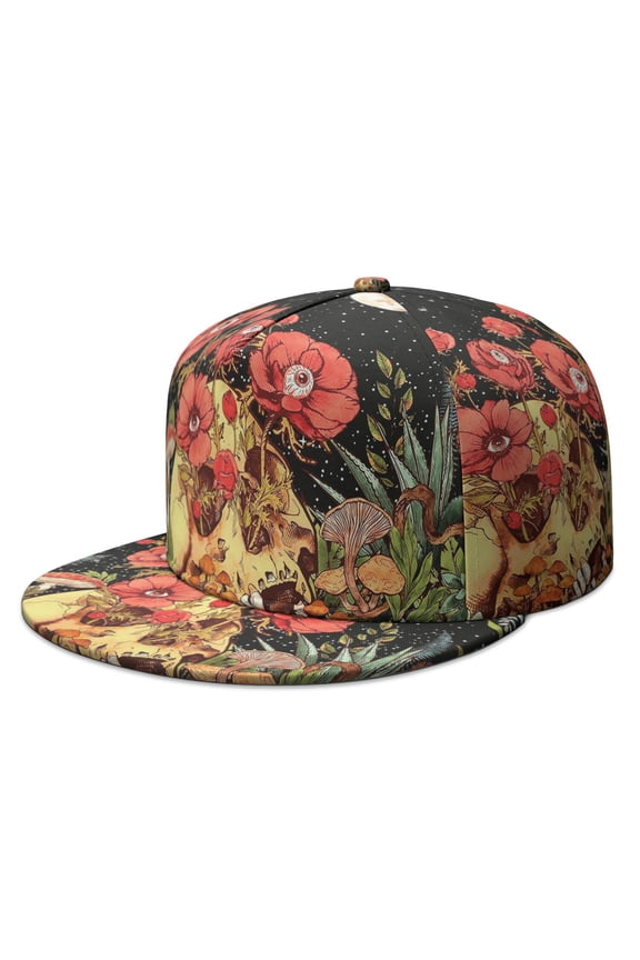 Astral Solar Eclipse Flat Brim Cap - Gothic Adjustable Snapback Hat with Mystical Sky Constellation Design