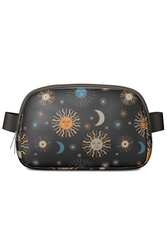 Astral Sun & Moon Fanny Pack – Celestial Gothic Waist Bag with Solar Eclipse Pattern, Cosmic Art, and Ethereal Sky Design