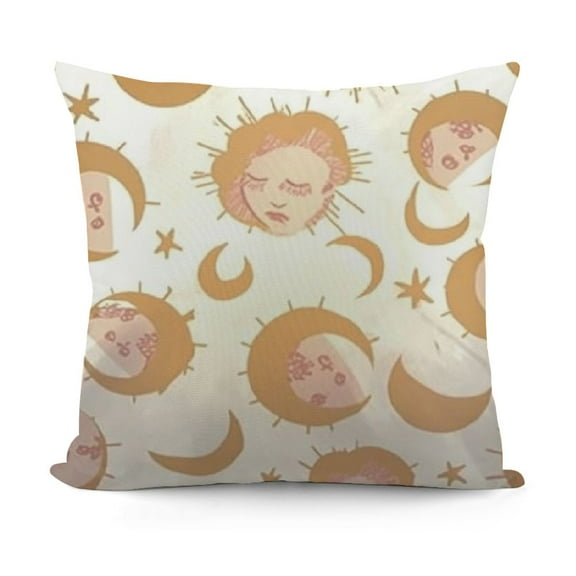 Astral Sun Moon Overlapping Hearts Pattern Design by Daphne Polselli Throw Pillow,Beige