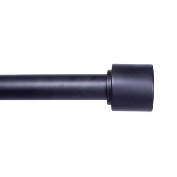 Astrid 66 in. - 120 in. Adjustable Single Curtain Rod 1 in. Diameter in Black with Modern Cap End Finials