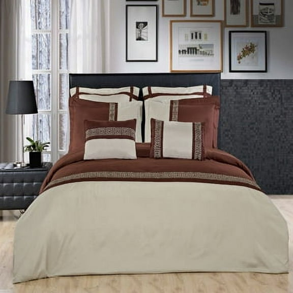 Astrid Embroidered 8-Piece Duvet Cover Set, Down Alternative Comforter Set- Full/Queen -Sage