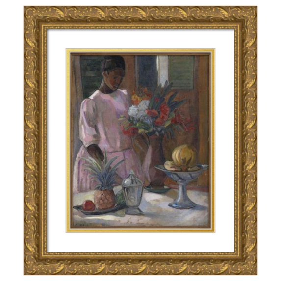 Astrid Holm 15x18 Gold Ornate Wood Frame and Double Matted Museum Art Print Titled - Rose Laying the Table (1914)