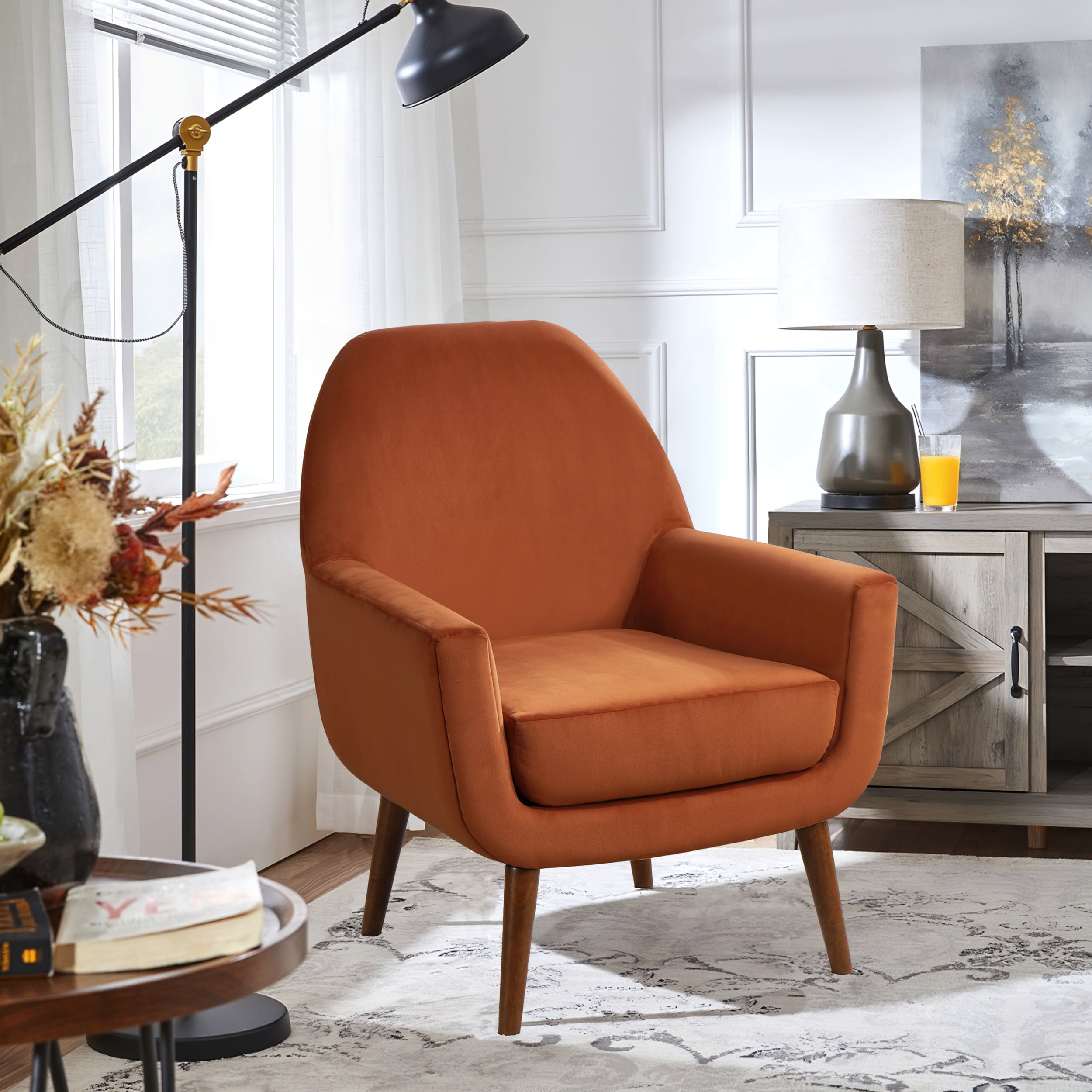 Astrid Mid-Century Burnt Orange Velvet Arm Chair 89994