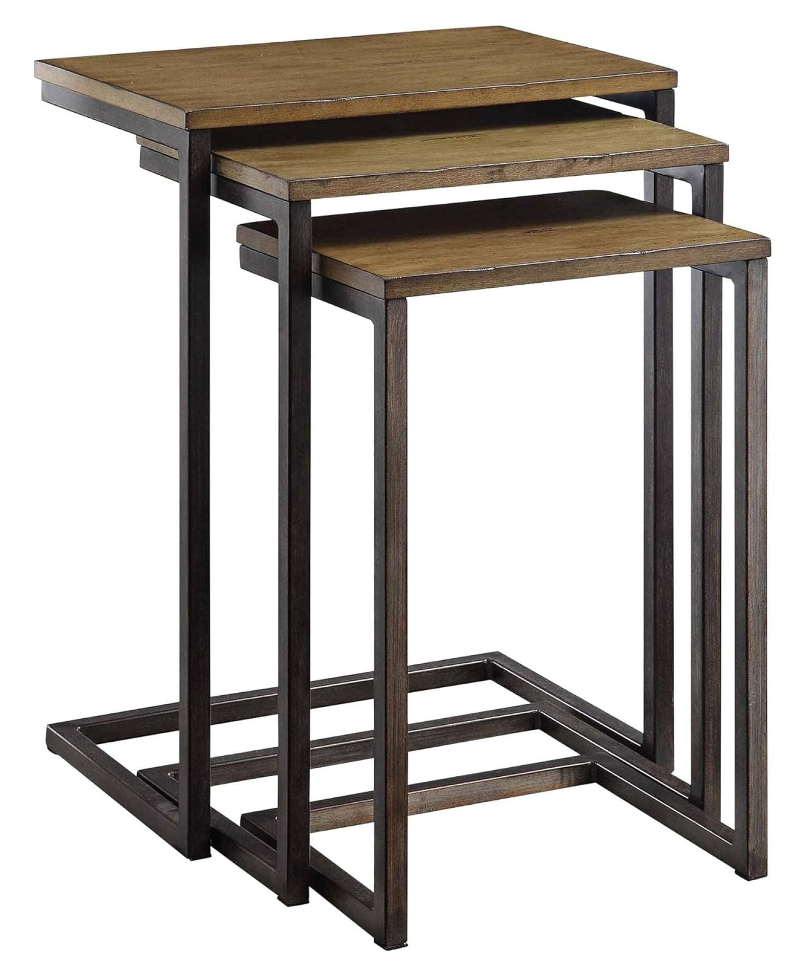 Harvest Oak and Aged Iron Rectangular Nesting Table Set